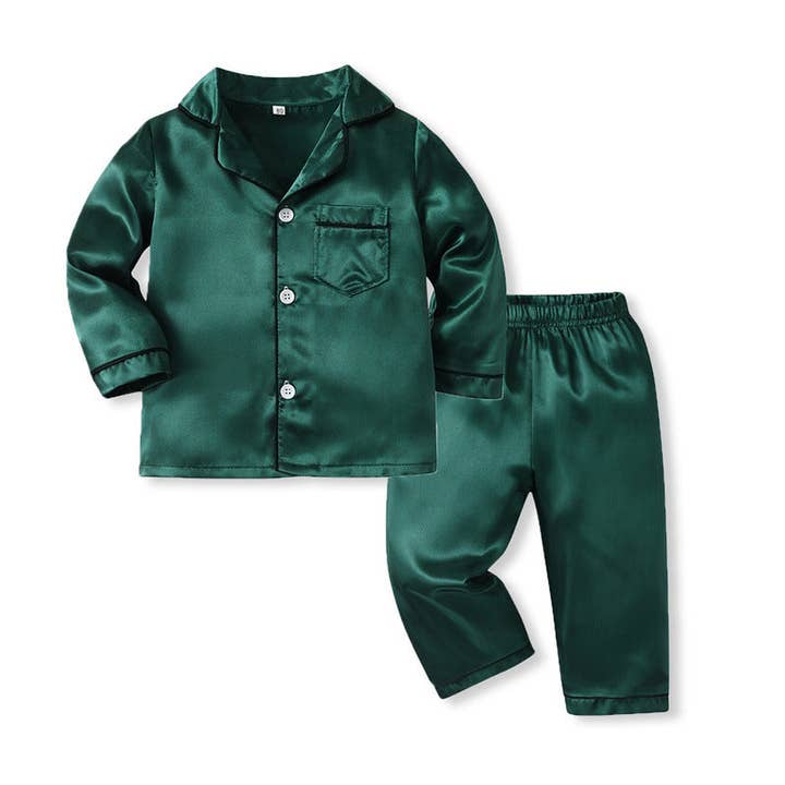 SALINA TRADING INC - Wholesale Sleepwear Set - Kids - Kids Toddler Boys Solid Color Satin Long Sleeve Pajamas Set1
