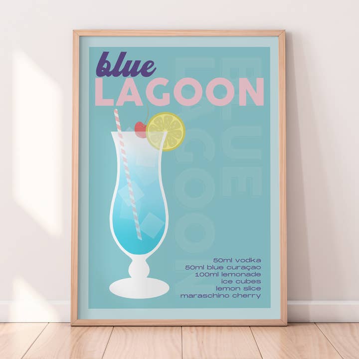 Blue Lagoon Cocktail Recipe Print for wholesale by Alaina Creates