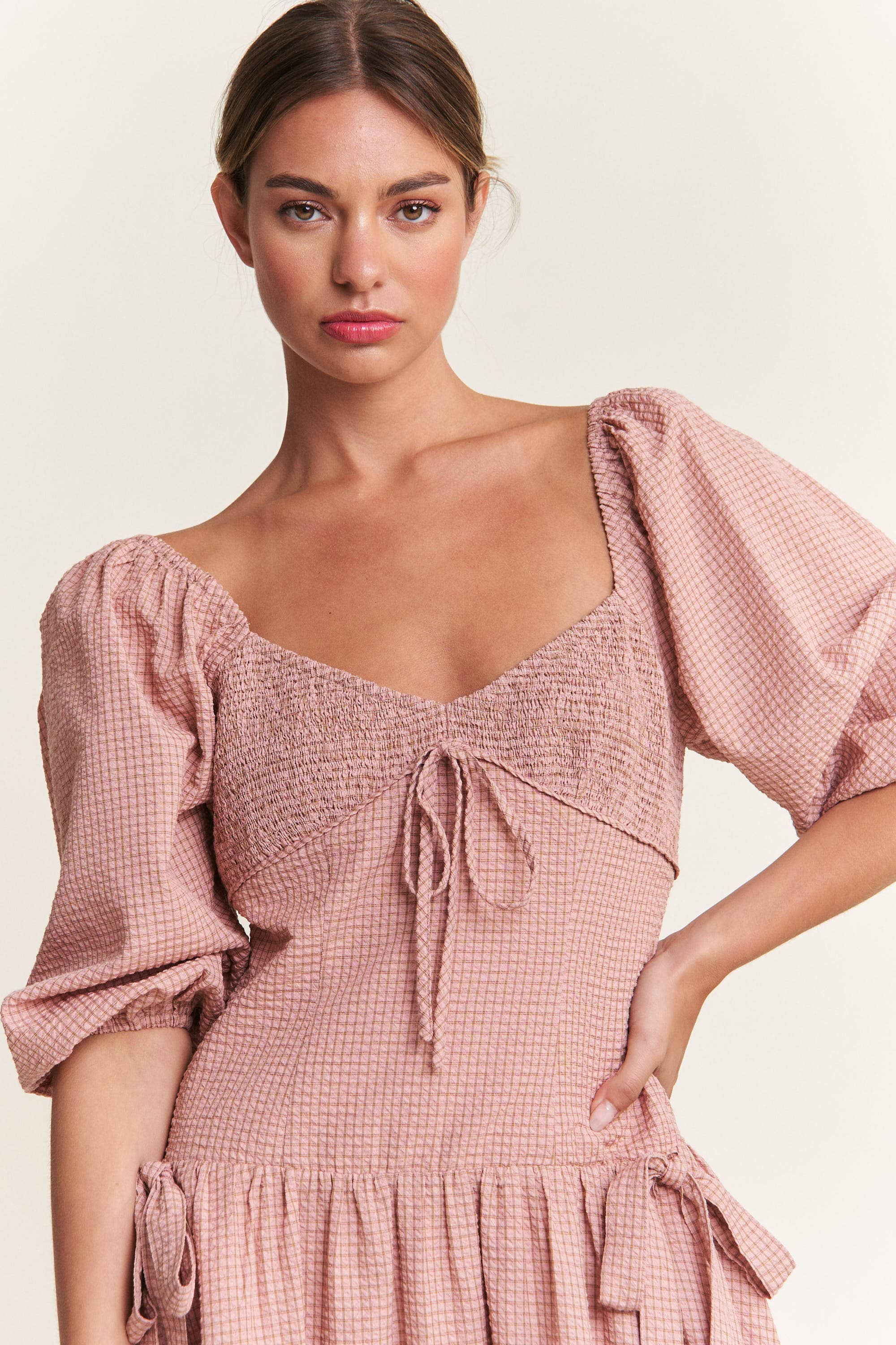 In The Beginning – wholesale Dress – Women's – Bow Detail Smocked Midi Dress 14