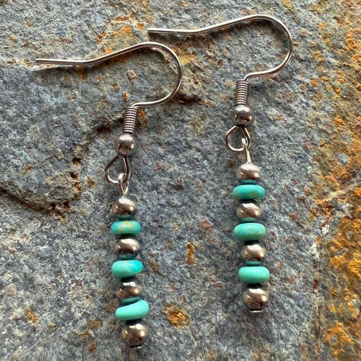 Sterling Silver Pearl & Kingman Turquoise Earrings for wholesale by Wild Mountain Silver