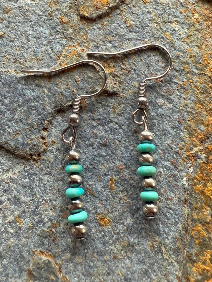 Sterling Silver Pearl & Kingman Turquoise Earrings for wholesale by Wild Mountain Soul Designs