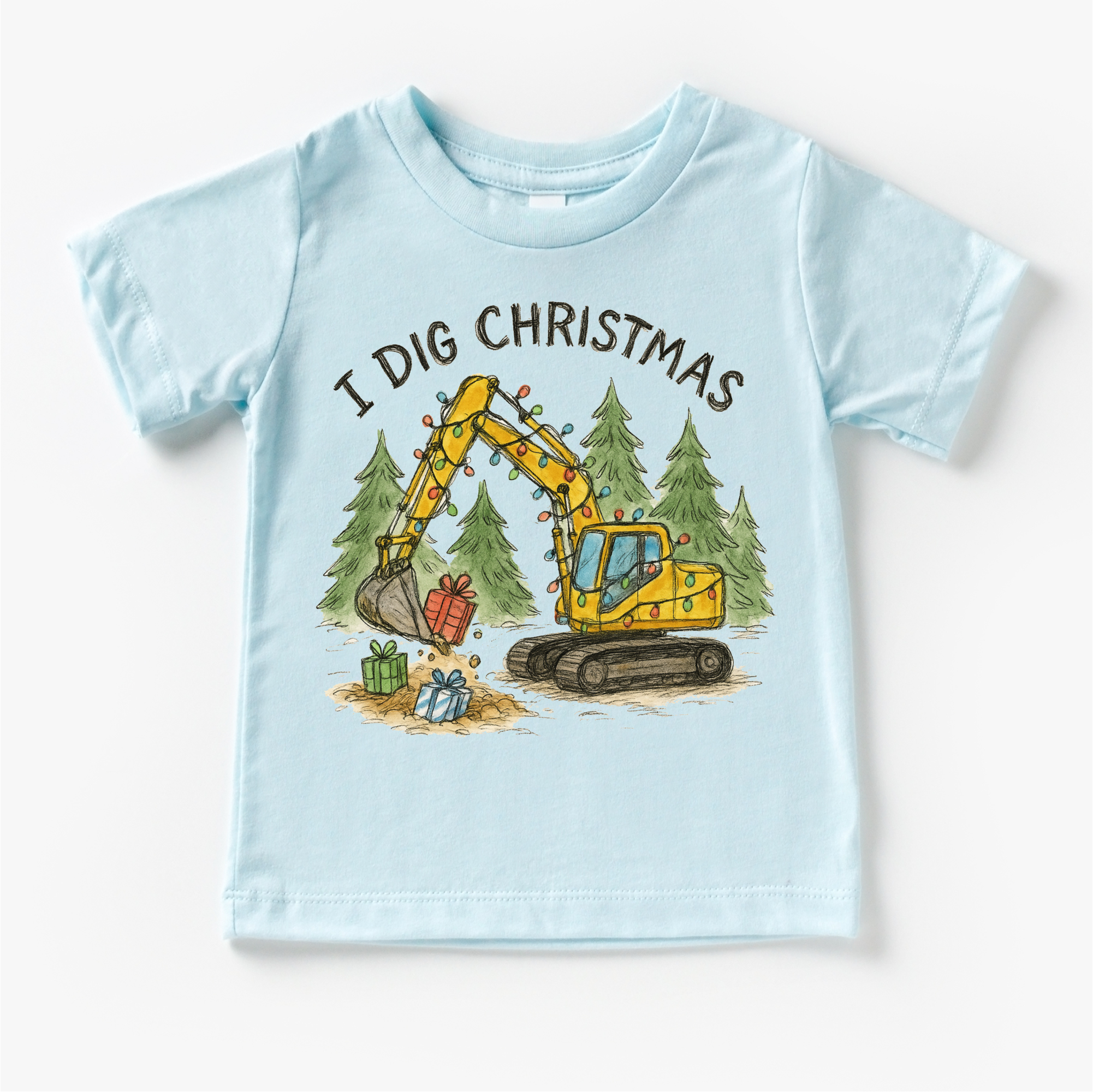 Madi Moosh - Vente T-shirt sérigraphié – enfant - T-shirt de Noël Excavatrice - T-shirt de construction de Noël pour enfants7