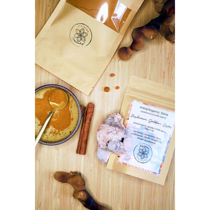 Ayamani Naturals - Vente Boisson diététique en poudre - Golden Latte aux champignons avec Reishi et Chaga, lait doré adaptogène vegan6