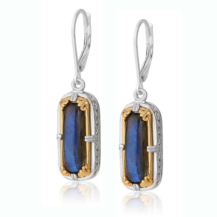 Brincos Retangulares Labradorite com Vermeil em Ouro 18k por atacado de Anatoli Jewelry