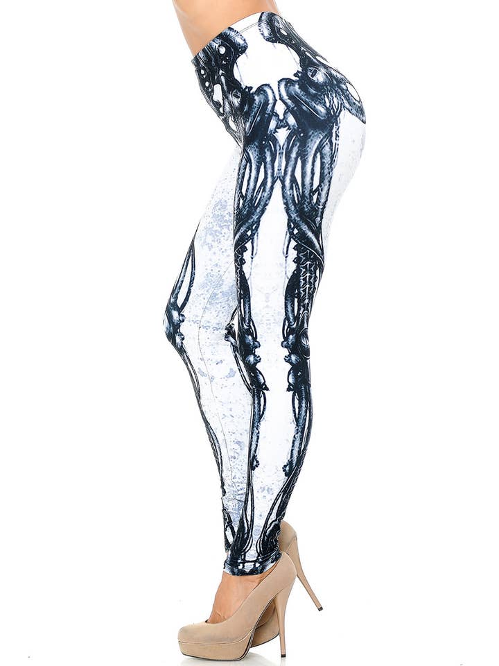 USA Fashion - Wholesale Fashion Leggings - Women's - Creamy Soft White Bio Mechanical Skeleton Leggings