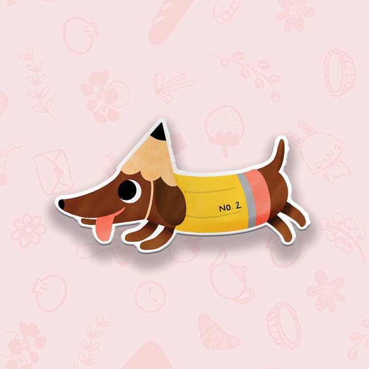 Pencil Dog Vinyl Sticker for wholesale by Pineberry Paper