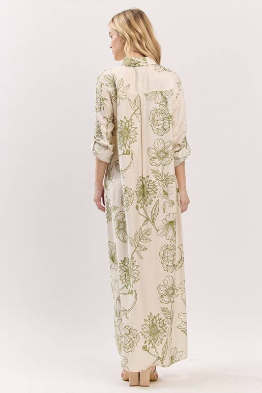 Pink Irene Wholesale - Wholesale Dress - Women's - Women Woven Floral Print Button-Down Maxi Dress26