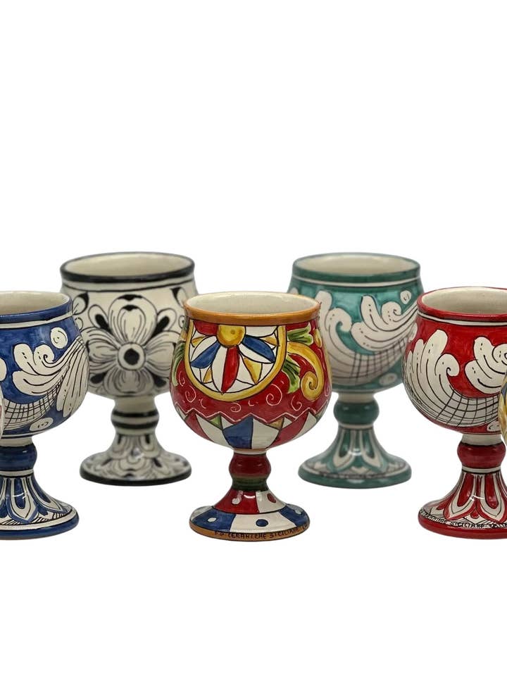 Caltagirone ceramic chalice decorated by hand Soprammobile VARIOUS COLORS for wholesale by DD Ceramiche Siciliane