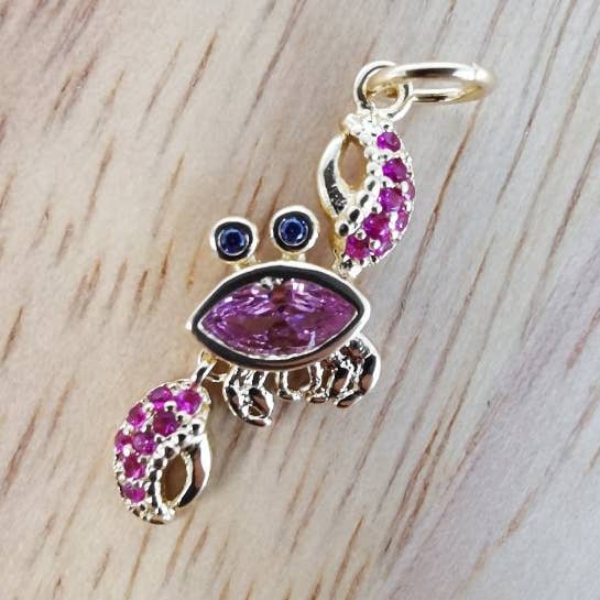 24K guldfyldt lyserød krabbe mikrobelagt CZ charms, sød fin ocean hav kubisk zirkonia charm armbånd ørering halskæde til smykkefremstilling D-498 for engroshandel hos Aim Eternal