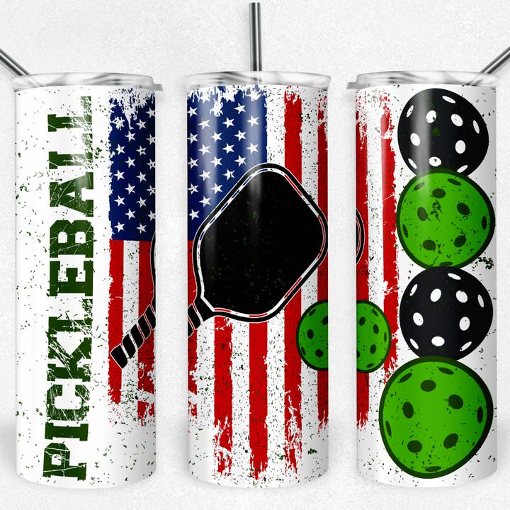 Pickleball Flag Sports 20oz Skinny Tumbler for wholesale by Dogwood Graphics & Design
