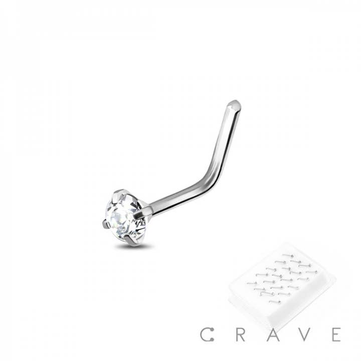 CRAVE - Wholesale Nose Ring - 20 PCS 'L SHAPE' W/CRYSTAL GEM 925 STERLING SILVER NOSE STUD1
