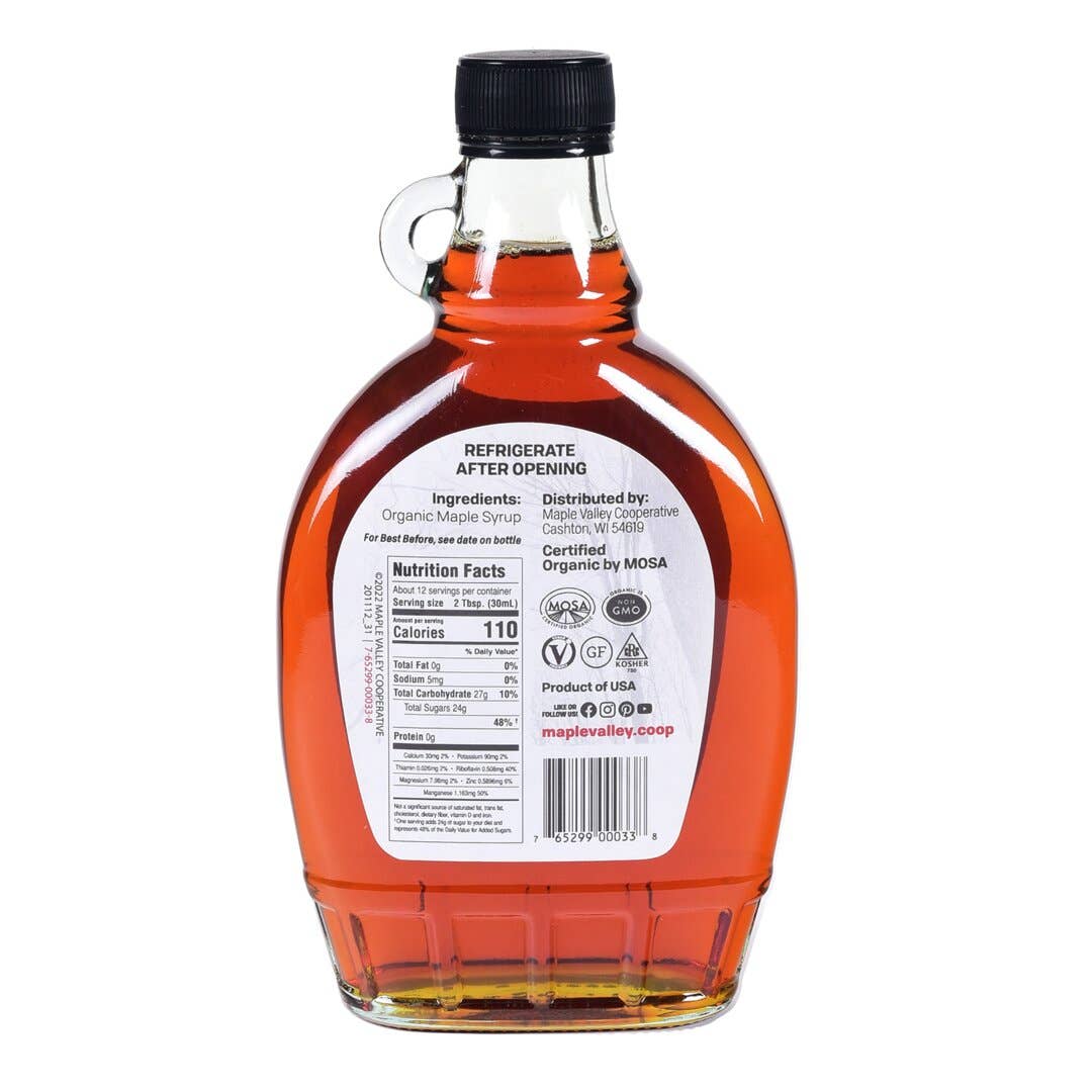 Maple Valley Cooperative - Wholesale Maple Syrup - Maple Syrup Organic Dark & Robust 12 oz. Flat Glass1