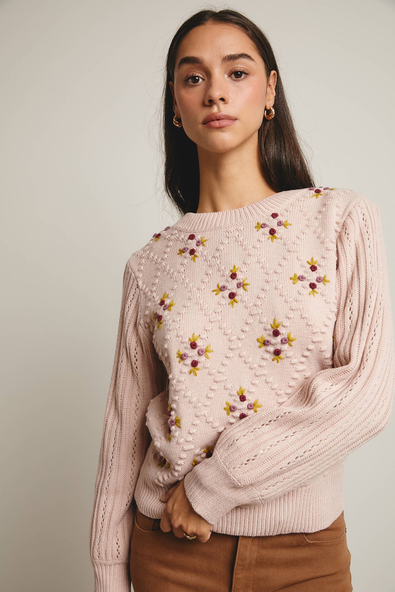 Forte - Venta al por mayor Jersey de punto - Mujer - Jersey de Punto con Mangas Abullonadas Bordadas FSW000726