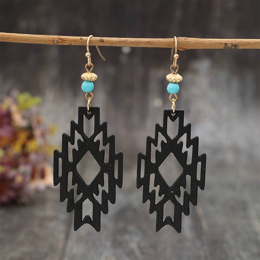 UNISHE – wholesale Pluggörhängen – Vintage ihåliga träörhängen i romb SP610