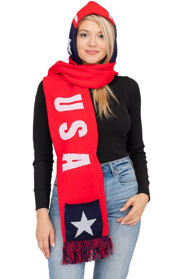 Cap Zone – wholesale Scarf – Women's – USA Knit Fringe Trim Hooded Scarf with Hoodie5