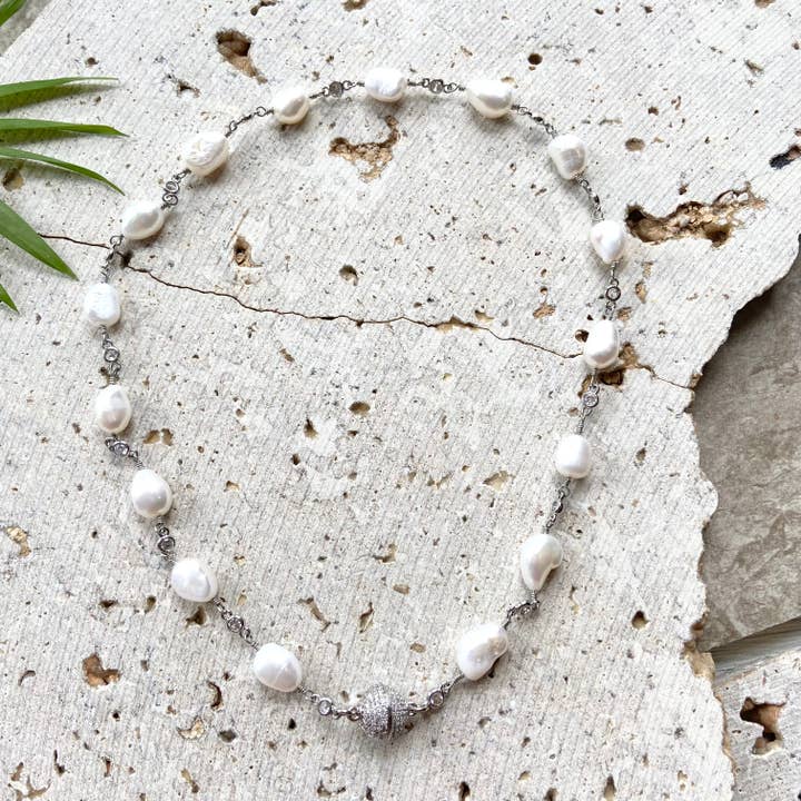 VB&CO Designs Handmade Jewelry - Wholesale Beaded/Pearl Necklace - Magnetic genuine pearl necklace boutique salon bridal ocean
