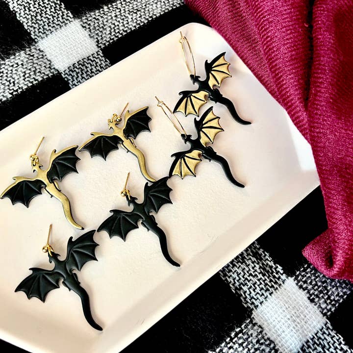 SeizeTheClayJewelry - Wholesale Dangle Earrings - Gold Dragon Earrings, Dragon Clay Earrings1