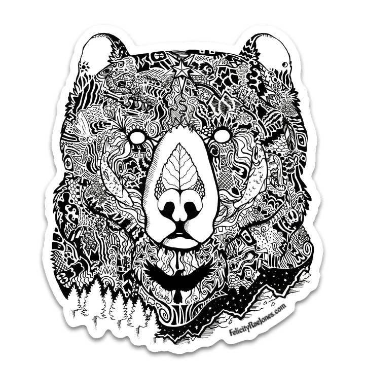 "Doodle Wild Grizzly" Vinyl Sticker for wholesale by FJ Creations