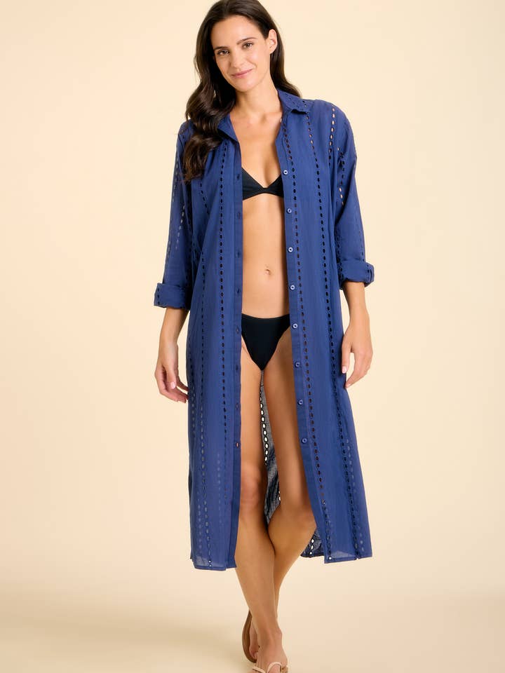 Robe-chemise maxi Positano - Marine pour la vente par Sitano