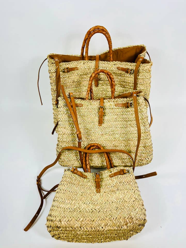 FRENCH MARKET BASKET - DOUBLE STRAPS ( Leather ) for wholesale by Mikwi