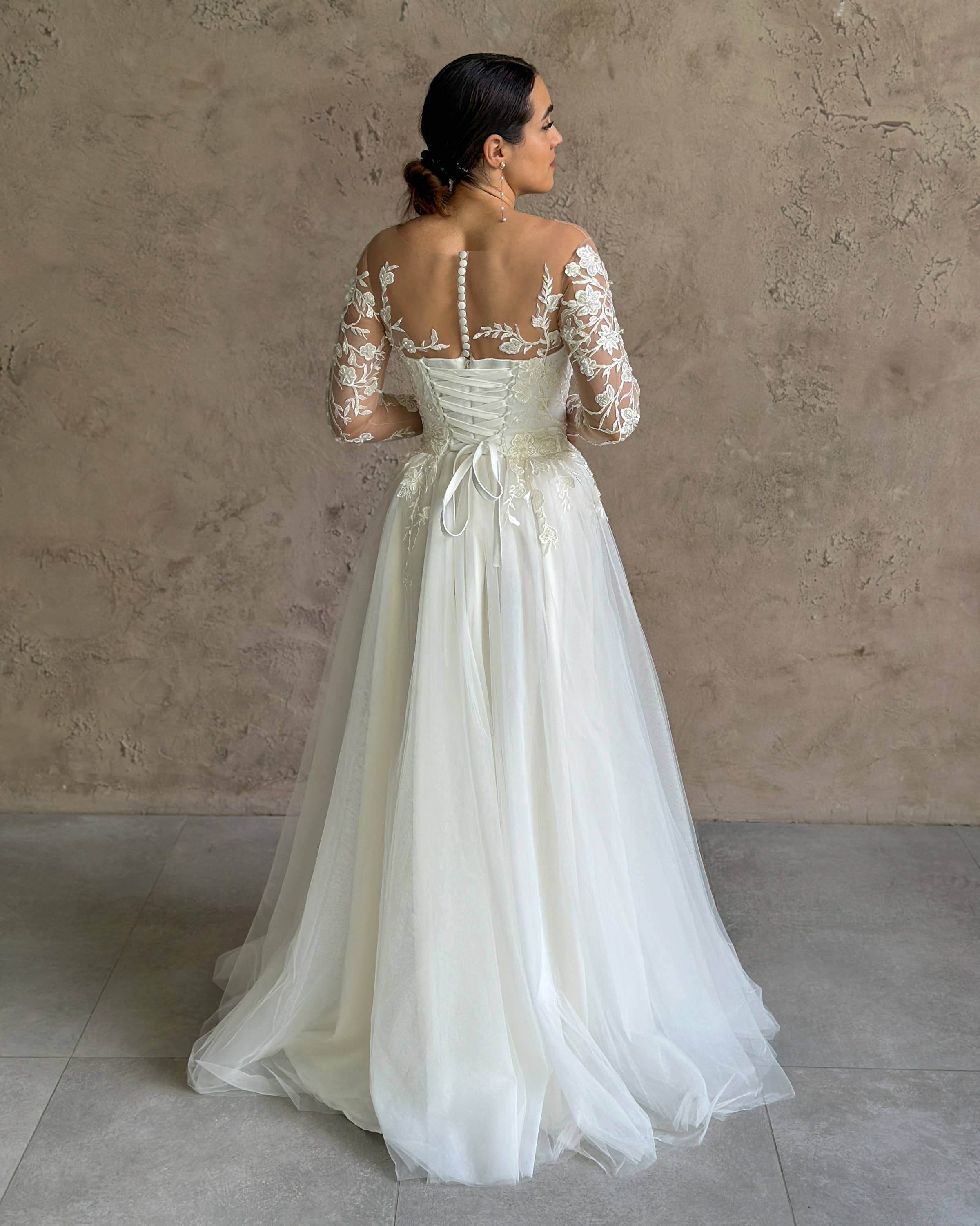 MB Blissful Gown - Wholesale Gown - Women's - Romantic Lace Long-Sleeve Tulle Wedding Dress Gown2