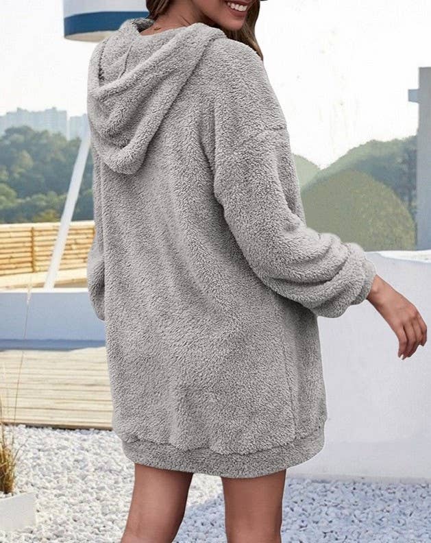 HIDDENBRAND - Wholesale Hoodie - Women's - Double-Sided Fleece Hooded Half-Zip Pocket Long Sweatshirt5