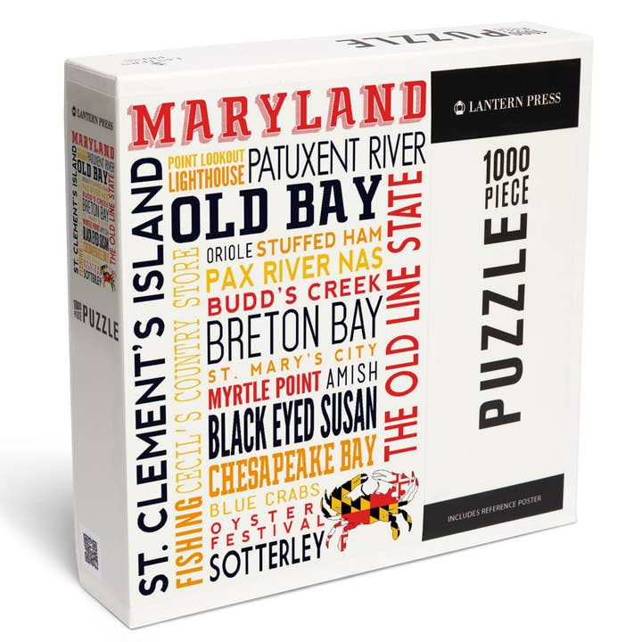 1000 PIECE PUZZLE Maryland, Typography & Crab for wholesale by Lantern Press