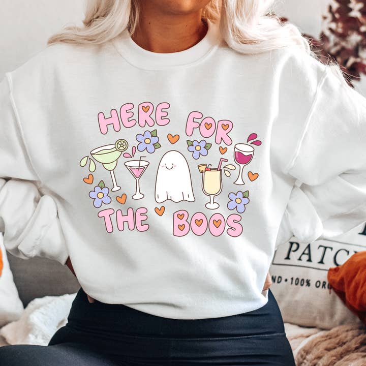 Benny & Ray Apparel - Wholesale Graphic Sweatshirt - Women's - Here for the Boos Halloween Women's Sweatshirt Ghost Boo