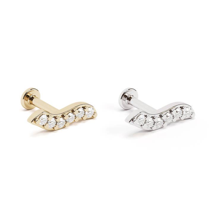 Clous d'oreilles en forme de vague en or 14 carats et diamants pour la vente par Umanative Design