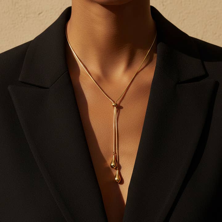 Fijne Lariat Ketting 18k Goud Waterdicht In Doos voor wholesale door Gold Lunar