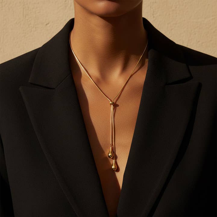 Dainty Lariat Fine Necklace 18k Gold Waterproof Boxed for wholesale by Gold Lunar