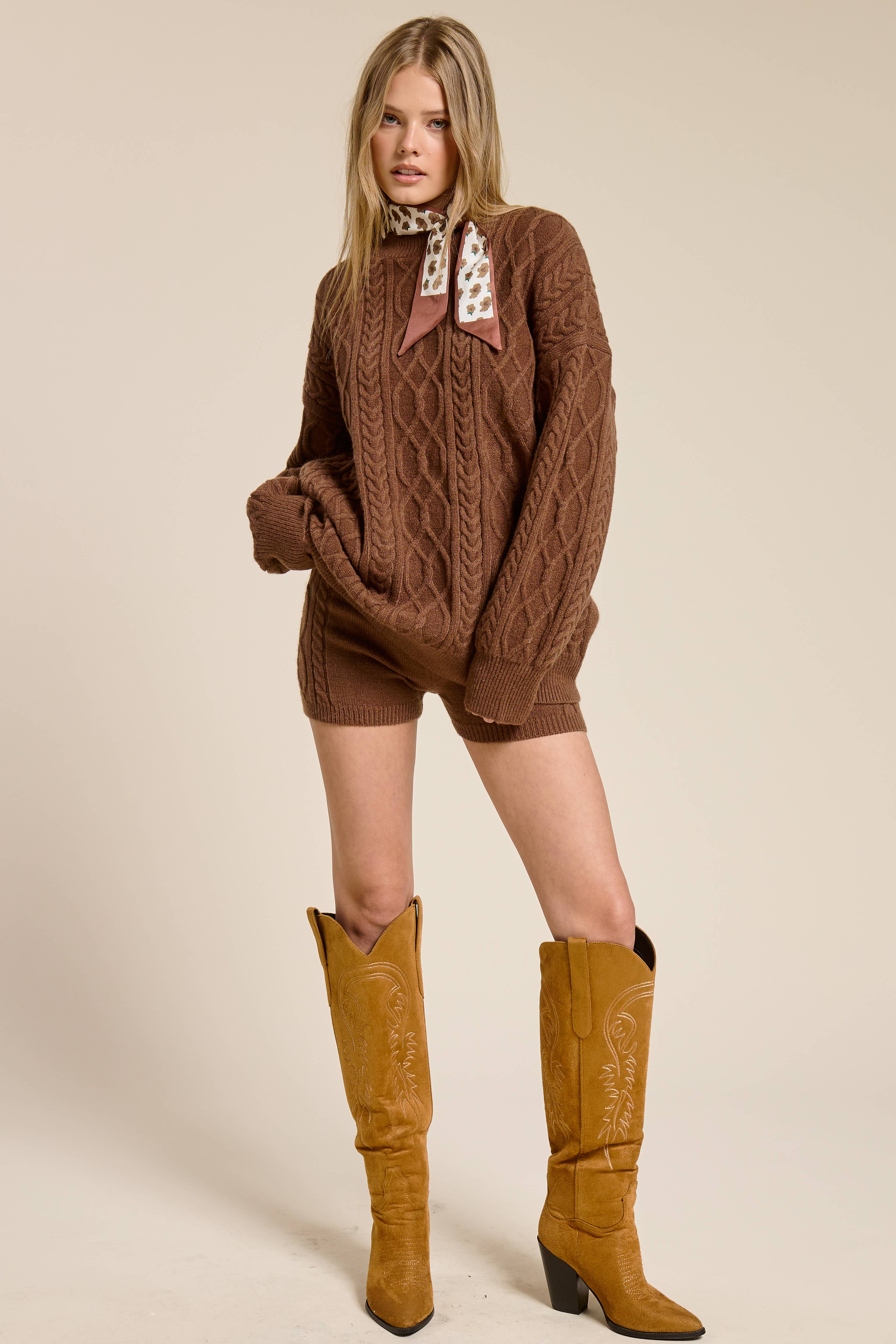 Mimosa - Wholesale Top & Short Set (NOT Loungewear) - Women's - Cable Knit Sweater and Shorts Set15