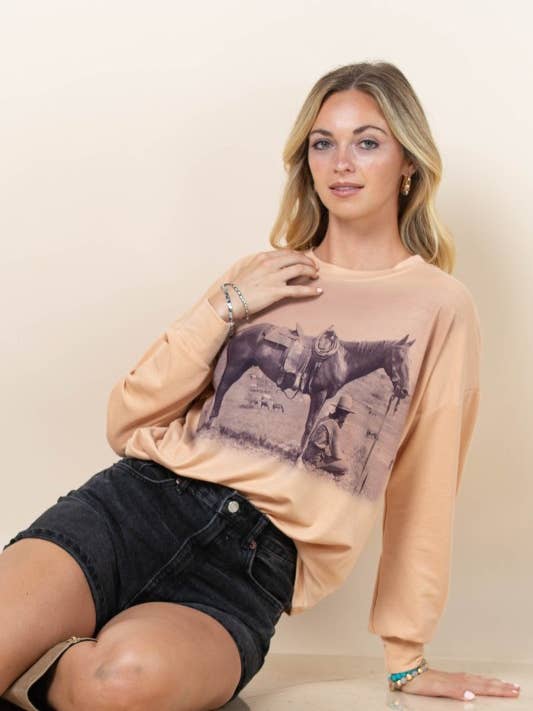 AV1171-RIVER WESTERN COWBOY GRAPHIC SWEATSHIRT for wholesale by Avery