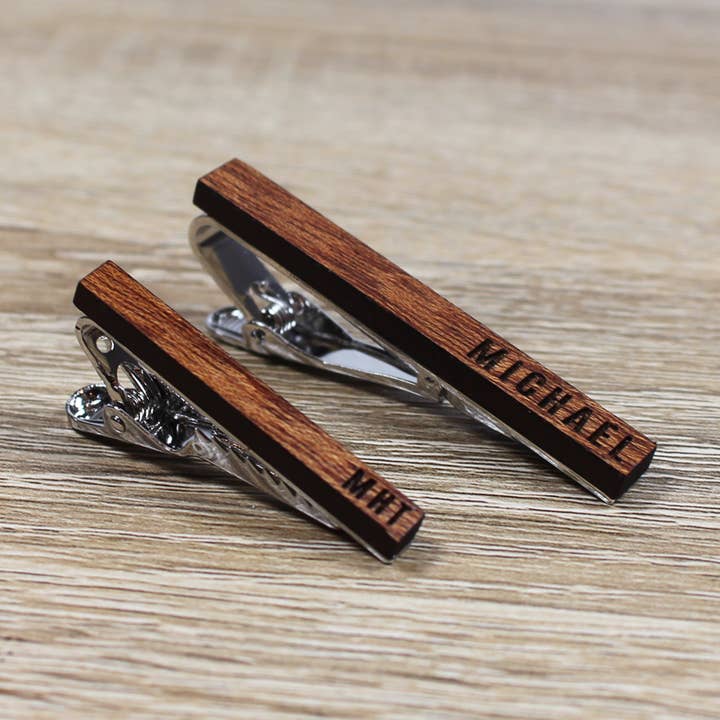 Personalized Tie Clip | Mahogany Wood for wholesale by Groomsman Gear