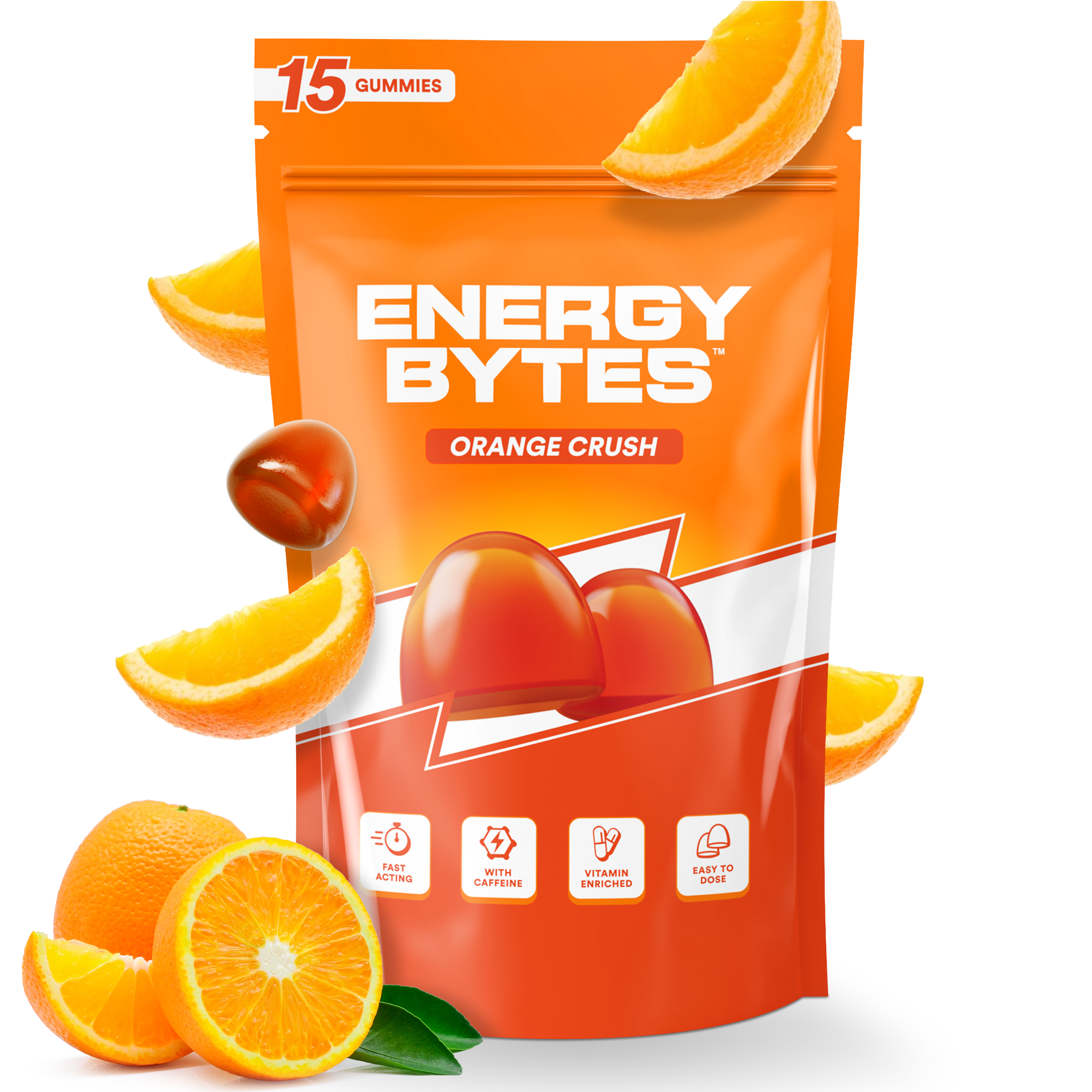 Energy Bytes – Suplemento/vitamina oral por atacado – Gomas de Cafeína Energy Bytes | Orange Crush | Pacote com 10