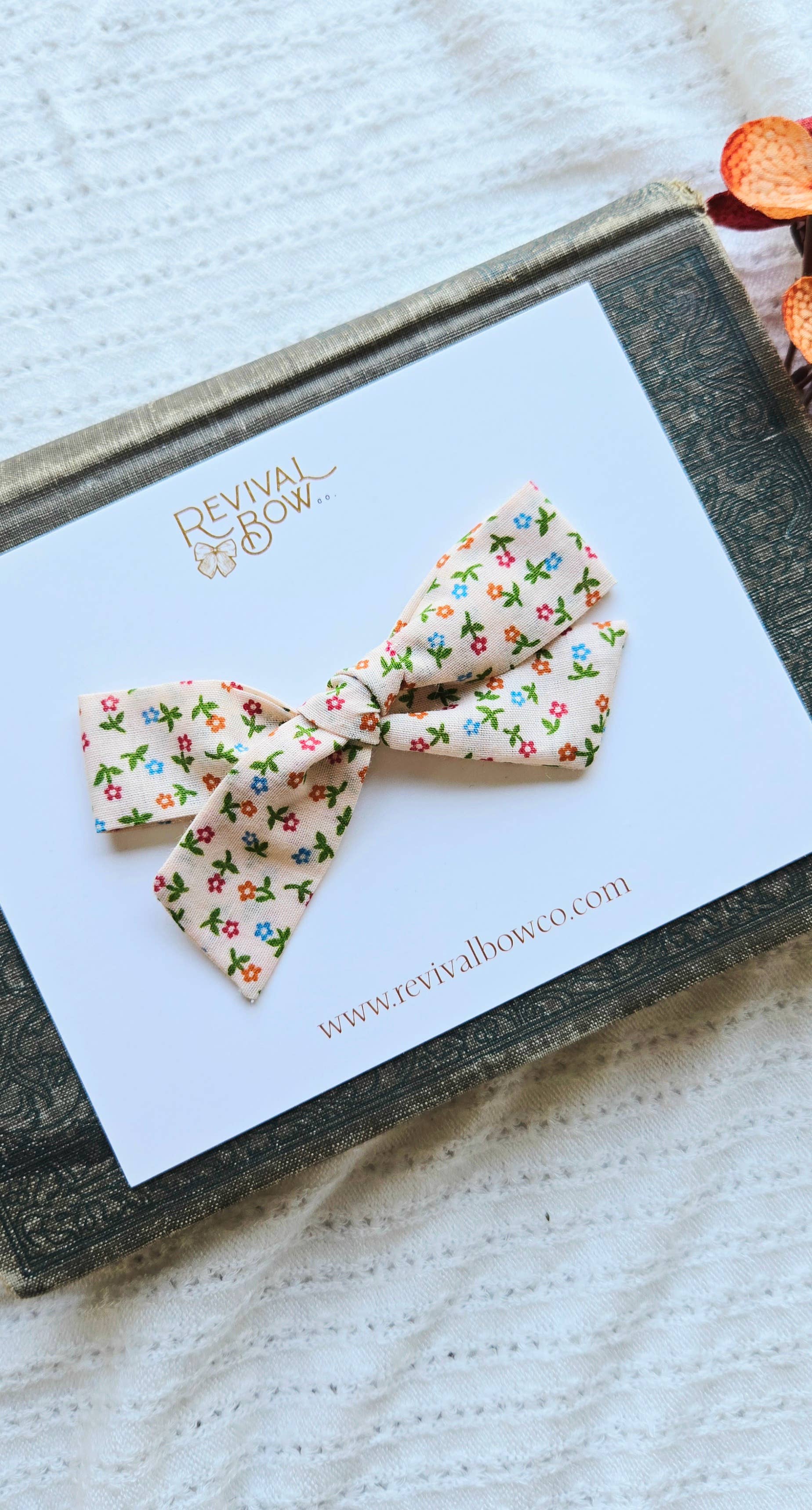 Revival Bow Co. - Wholesale Hair Bow - Kids - School Girl Bow on Clip • Tan Floral1