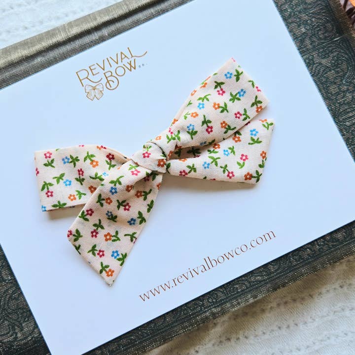 Revival Bow Co. - Wholesale Hair Bow - Kids - School Girl Bow on Clip • Tan Floral1