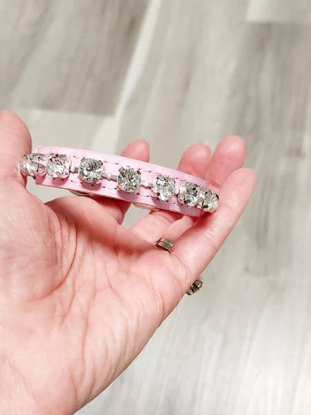 Dog Collar Mini 7" to 11" Pink Leatherette Diamond Collar for wholesale by Snowy Cat Toys