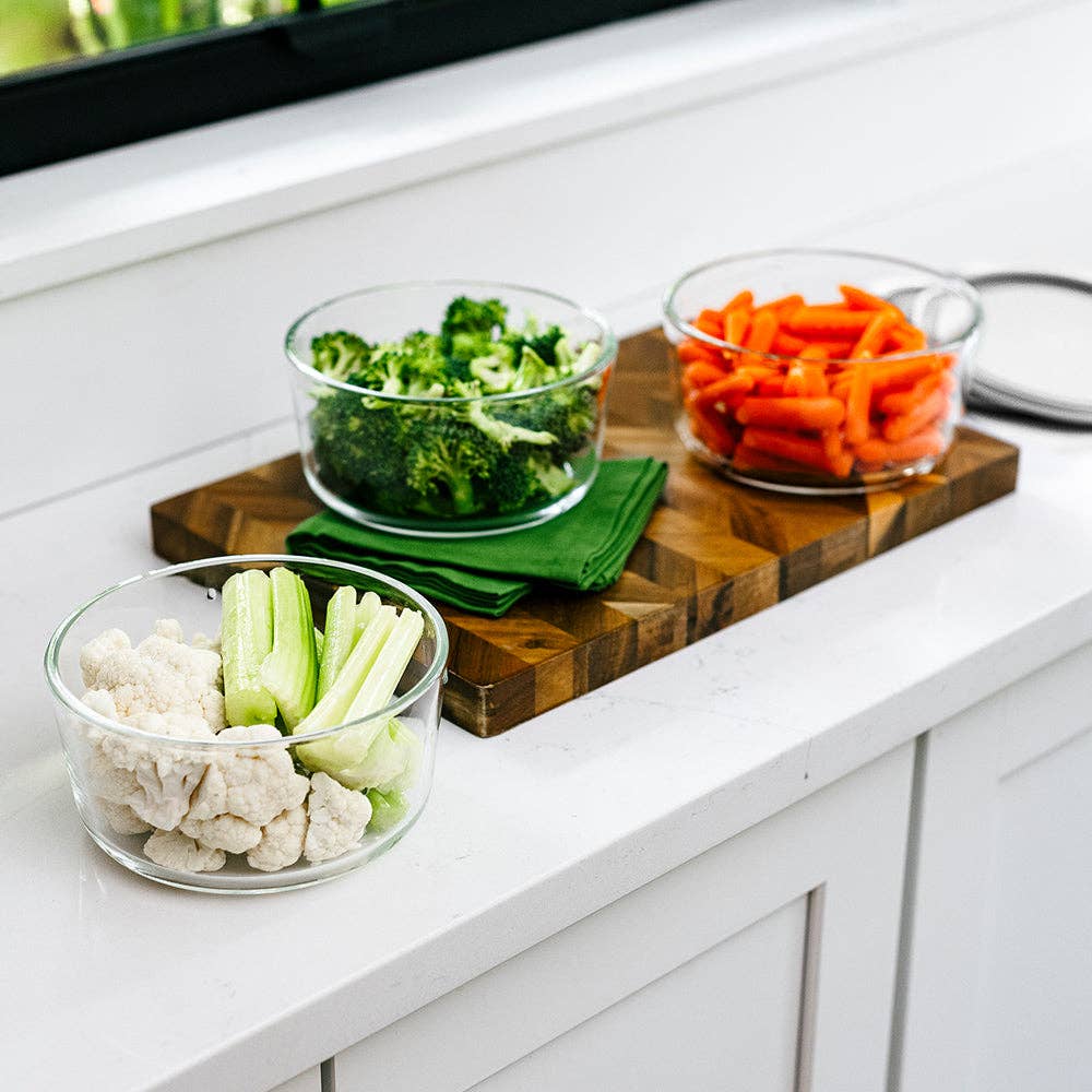 Dura Living LLC - Wholesale Food Storage Container - 12 Piece (4 Cup / 32oz) Round Glass Food Storage Container Set (6 Containers + 6 Lids) with Bonus Lids5