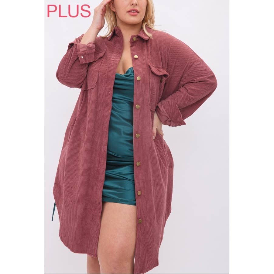 Coloring You - Wholesale Shirt Jacket/Shacket - Women's - PLUS CORDUROY BUTTON UP LONG SHACKET8