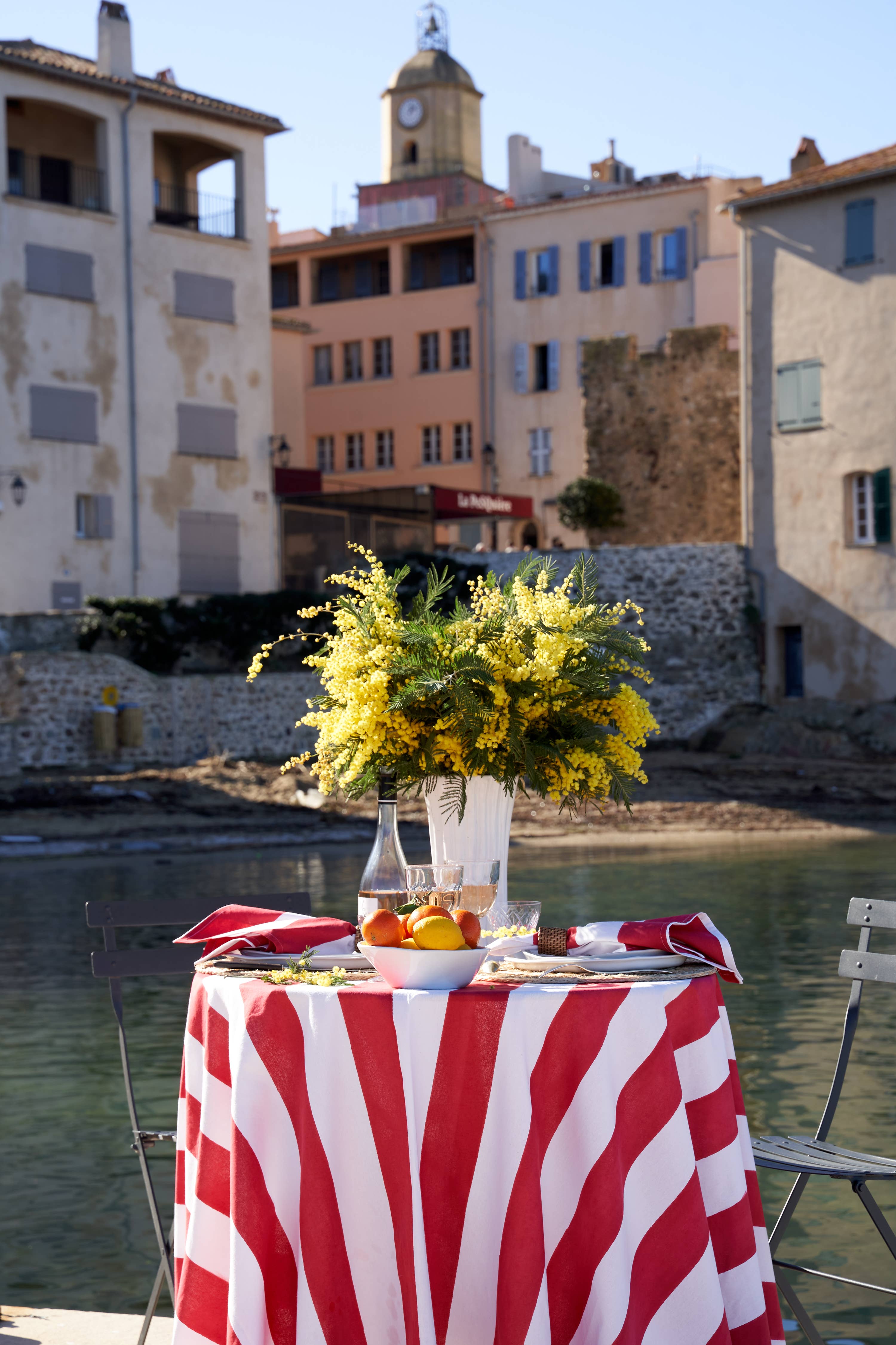 Couleur Nature - Wholesale Tablecloth - St. Tropez Red Stripes | French Tablecloth10