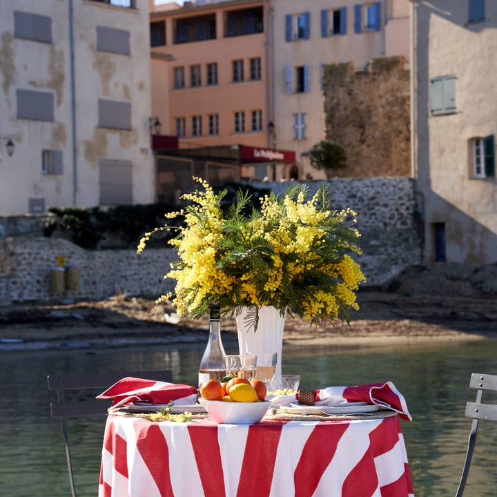 Couleur Nature - Wholesale Tablecloth - St. Tropez Red Stripes | French Tablecloth10