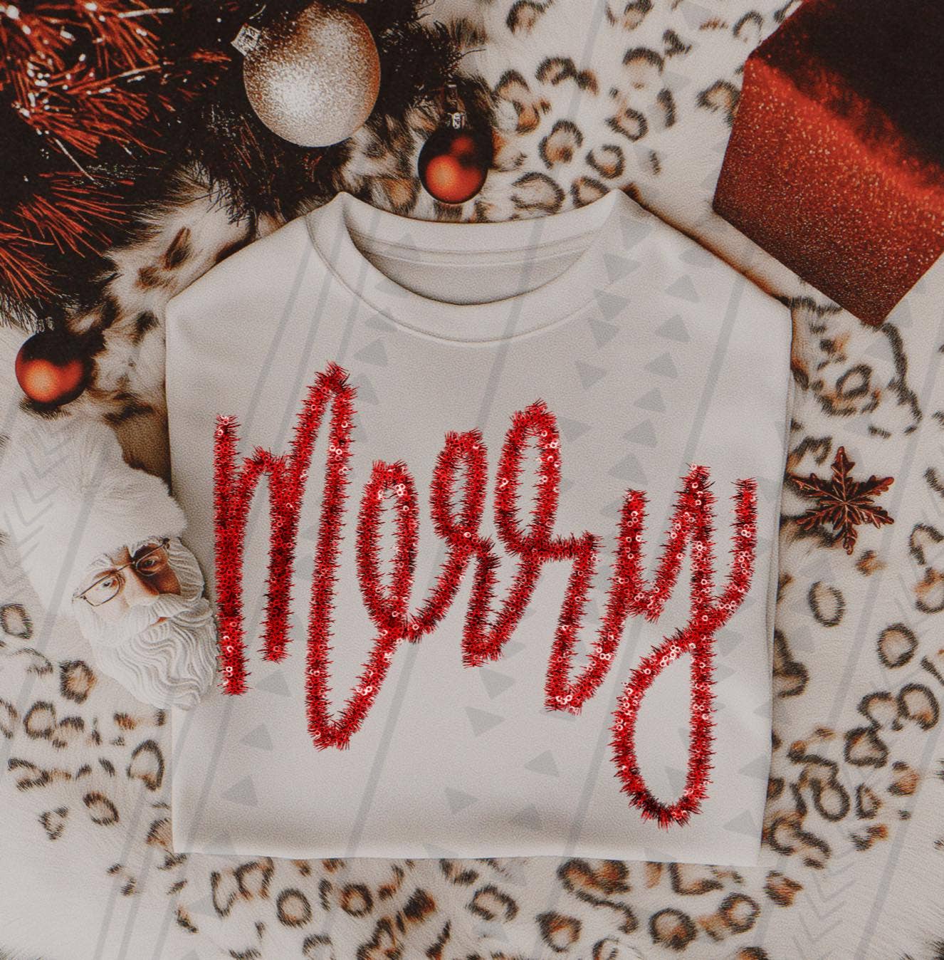 K and M Designs - Wholesale Sublimation Transfer - Merry Red Tinsel DTF Transfer