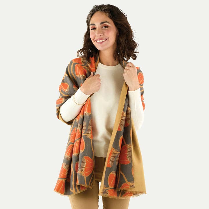 rockflowerpaper - Wholesale Scarf - Women's - MODERN TULIP ORANGE Reversible Wrap Scarf