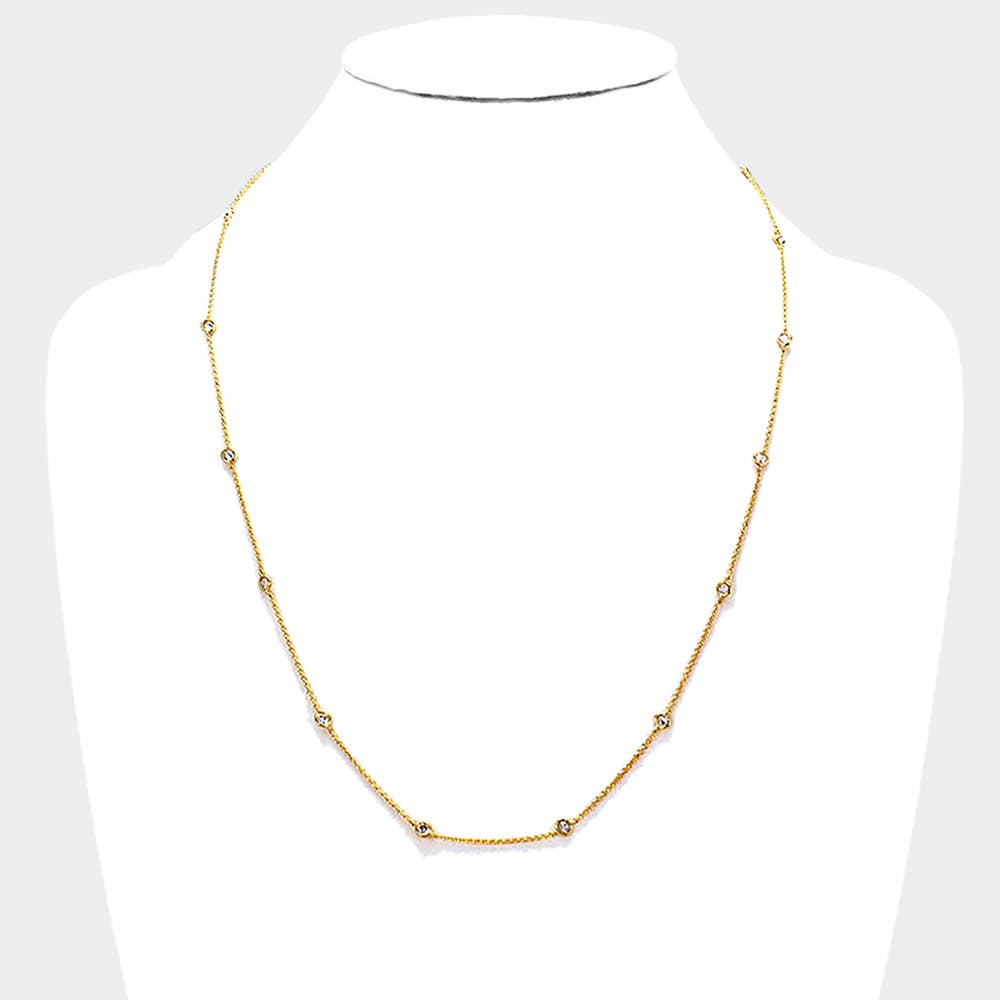 Sensibling Corp. - Wholesale Pendant/Charm Necklace - Gold Dipped Brass Metal Round CZ Station Necklace9