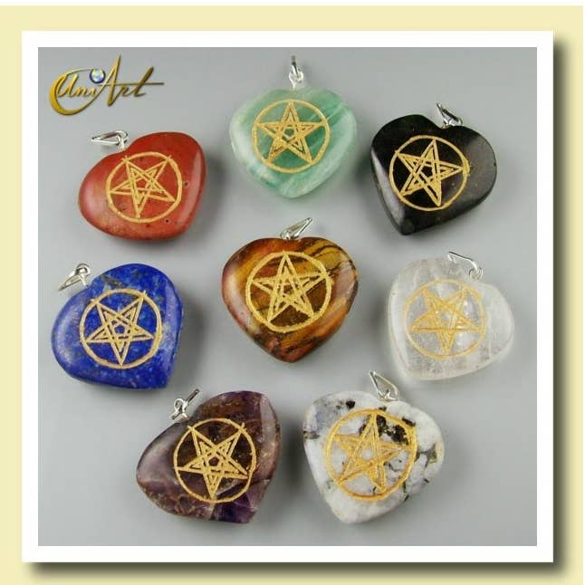 Heart With Pentagram Engraved In Natural Stone for wholesale by UniArt