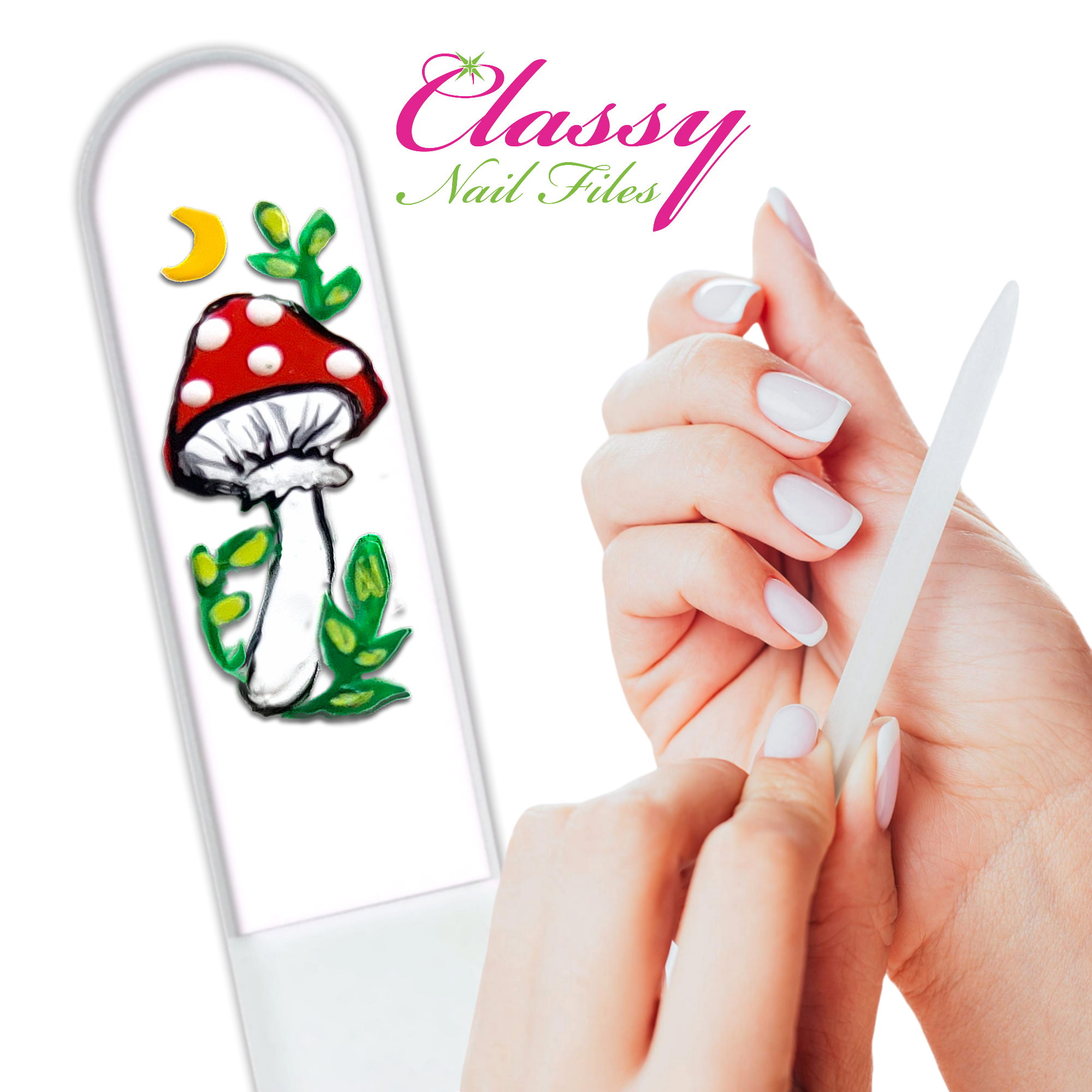 Classy Nail Files - Wholesale Nail File - Magic Mushroom Moon Hand Painted Czech Crystal Nail File5
