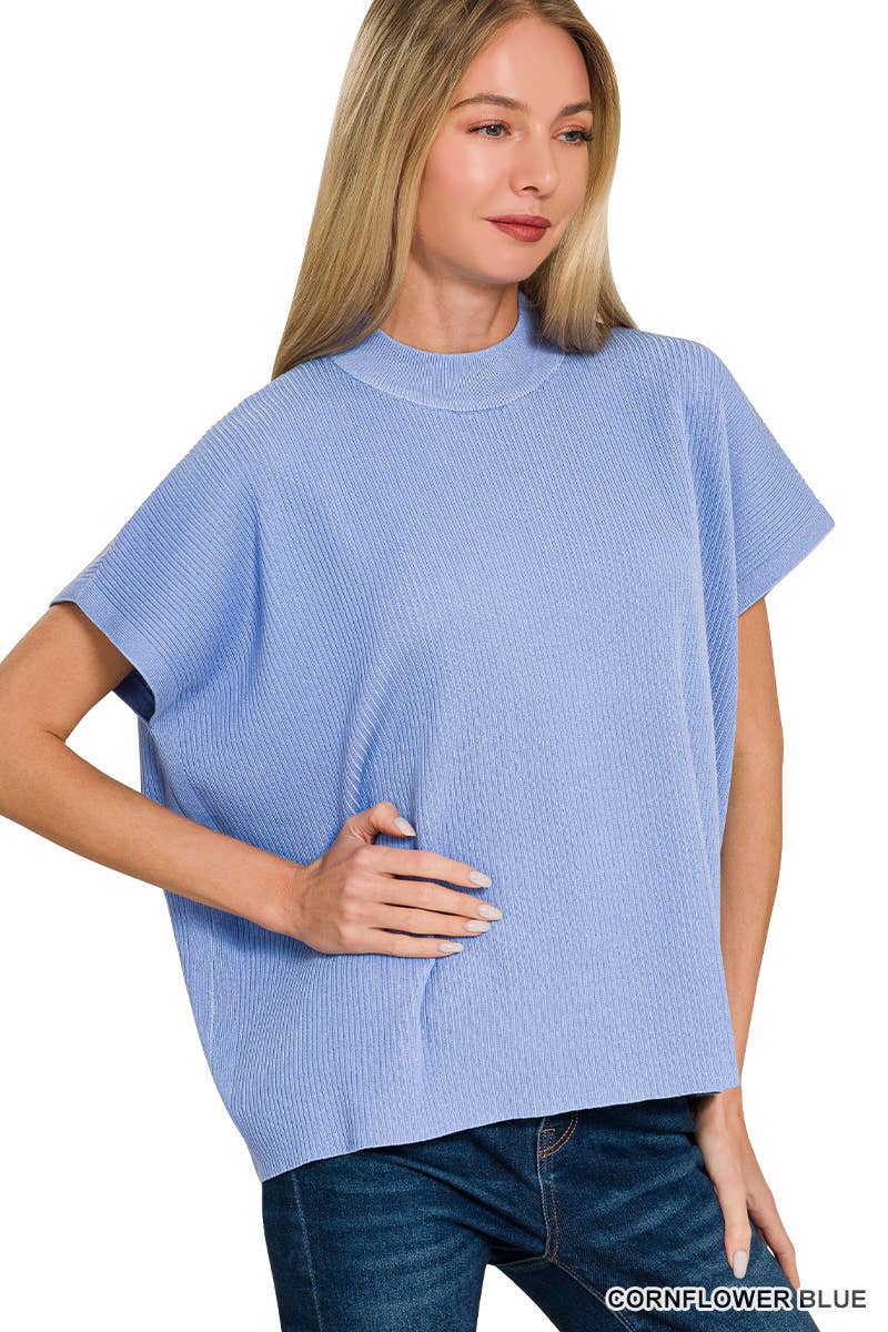 Vanilla Monkey - Wholesale Knit Sweater - Women's - Viscose Mock Neck Short Sleeve Boxy Sweater4