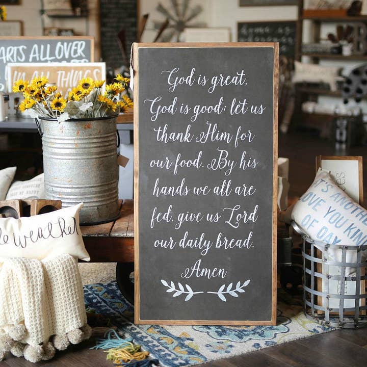 The Shed Interiors - Wholesale Bord/bordje - God is geweldig God is goed diner gebed Houten teken