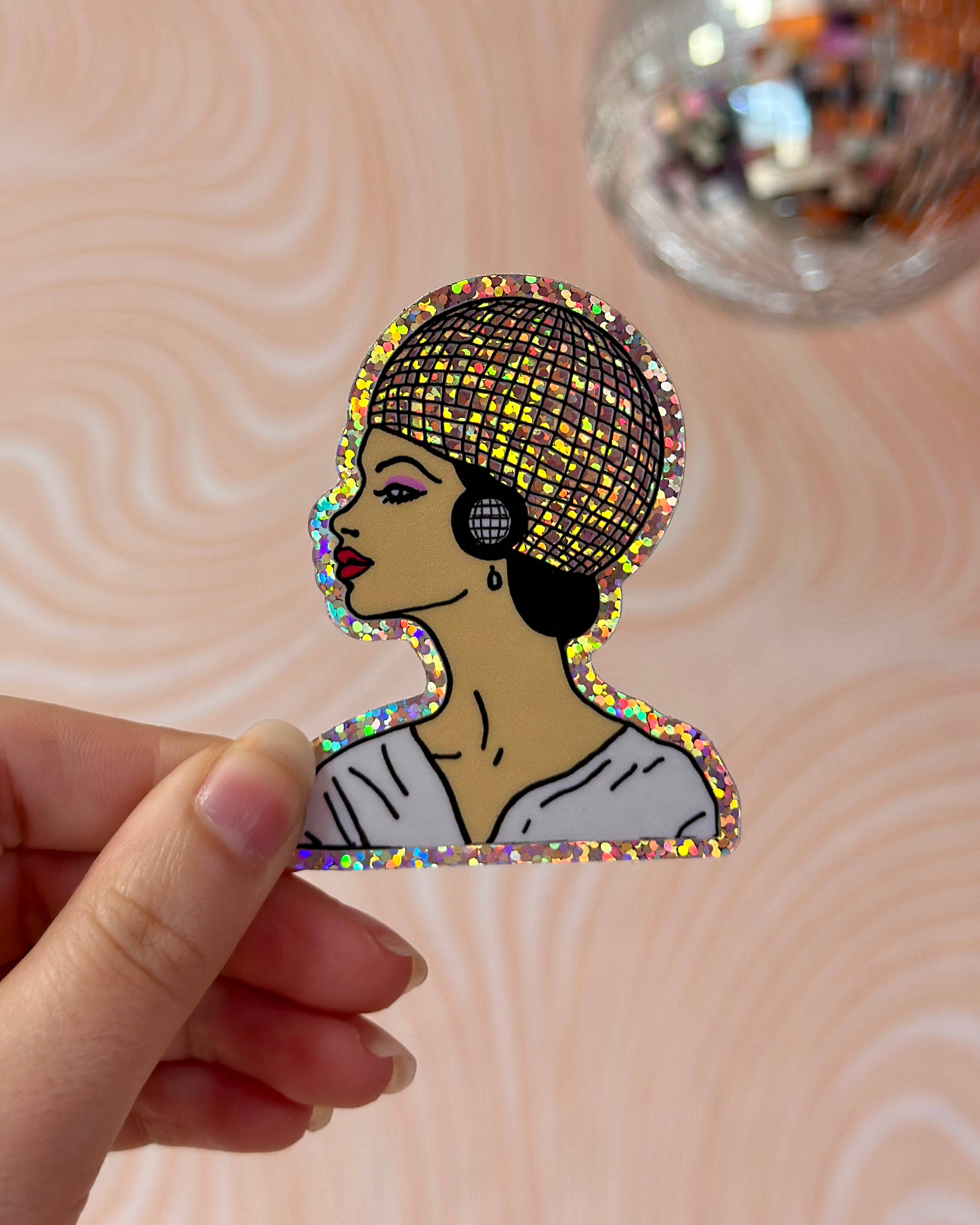 Meet me at the corner - Wholesale Sticker - Vintage disco head glitter sticker3